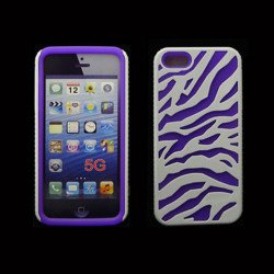 iPhone 5 5S Zebra Hybrid Case (White-Purple)